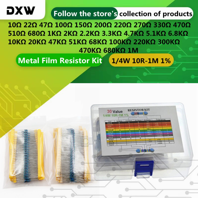 Resistor Kit 1 4W - 600PCS/Lot 1/4W 10R-1M Metal Film Resistor