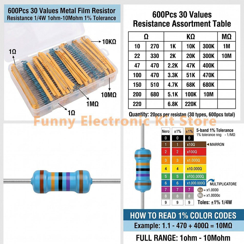 600 Pcs Assorted Metal Film Re - Resistor Kit 1 4W recension och pris