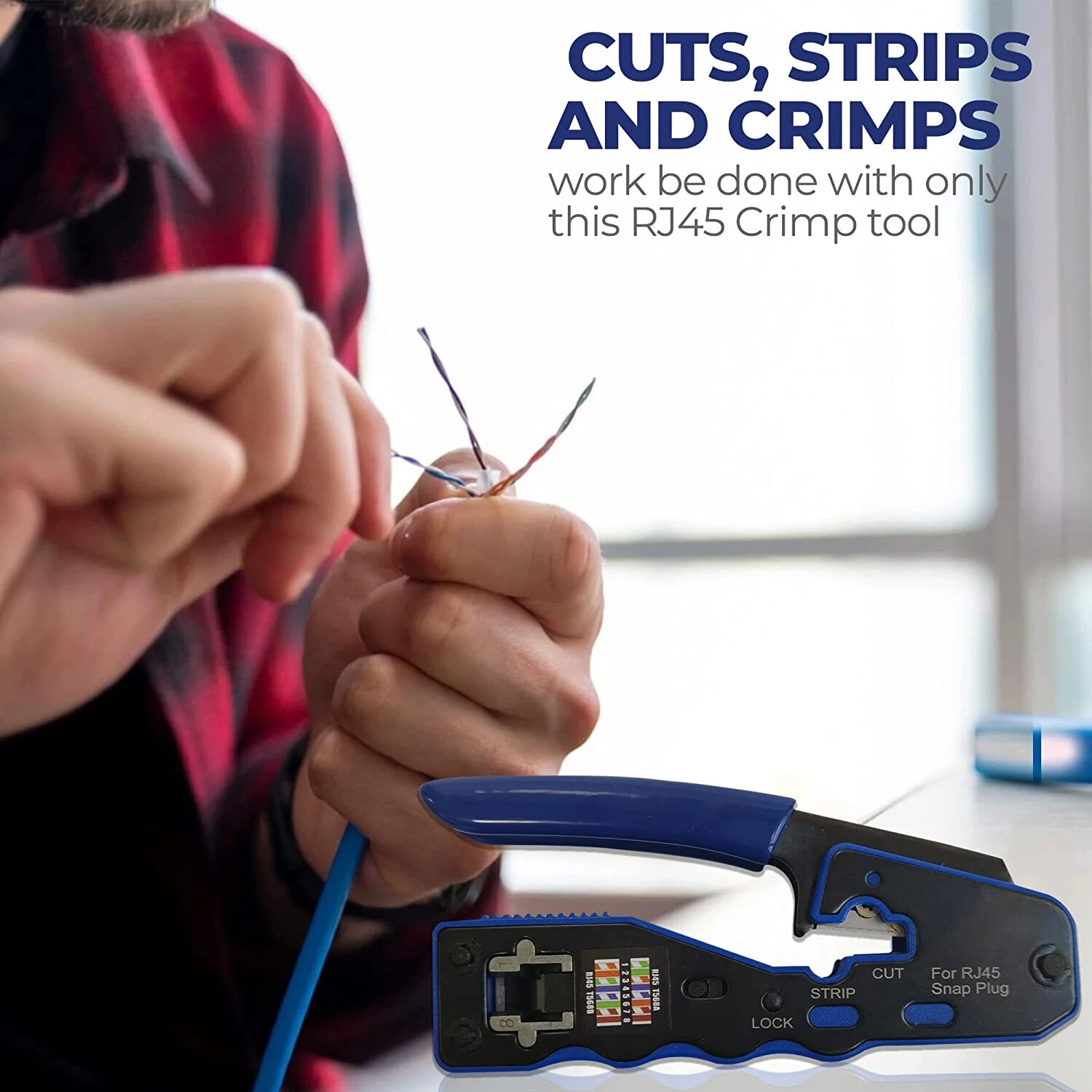 RJ45 Crimp Tool Pass Through C - Wire Stripper Cutter recension och pris