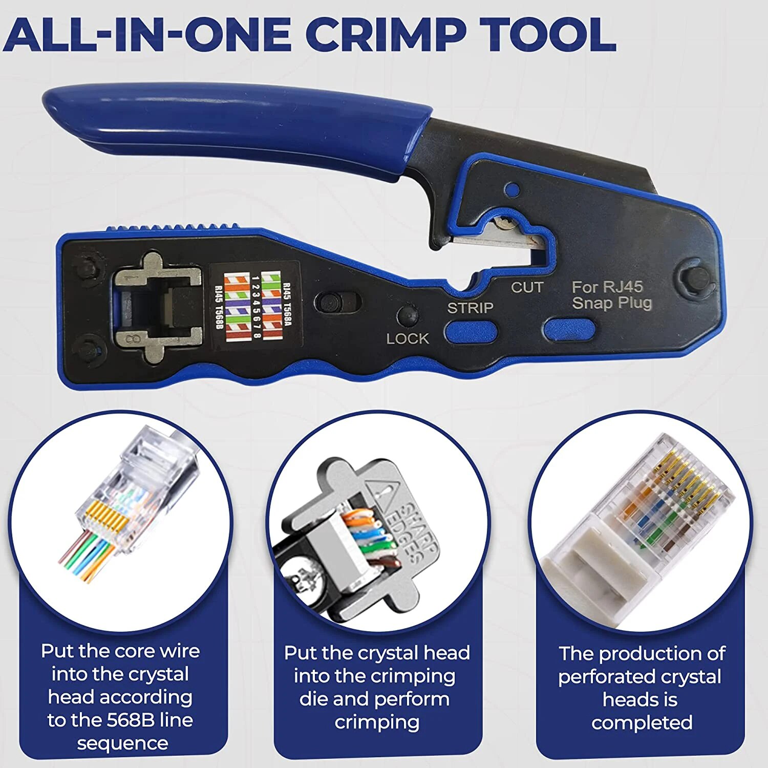 RJ45 Crimp Tool Pass Through C - Wire Stripper Cutter recension och pris